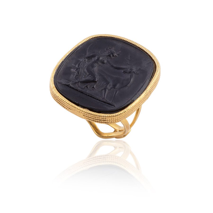 Ward off the Evil Eye Black Intaglio Adjustable Ring