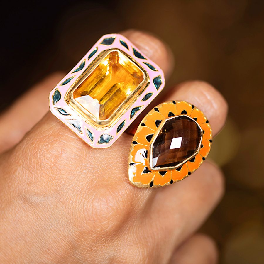 Enamel Palace Orange Quartz Ring