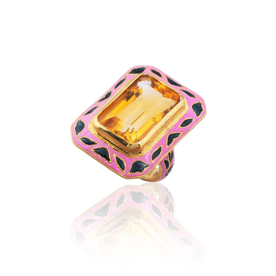 Enamel Pink Palace Citrine Ring