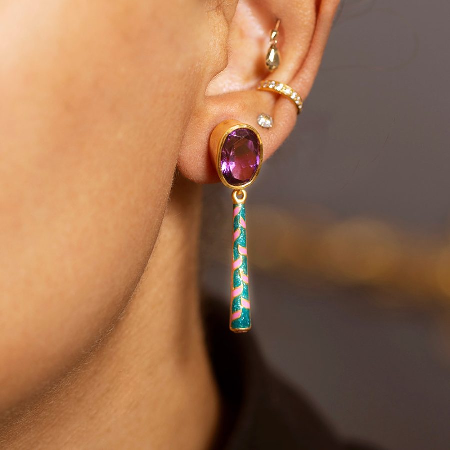 Enamel Purple Amethyst Palace Pillar Earrings
