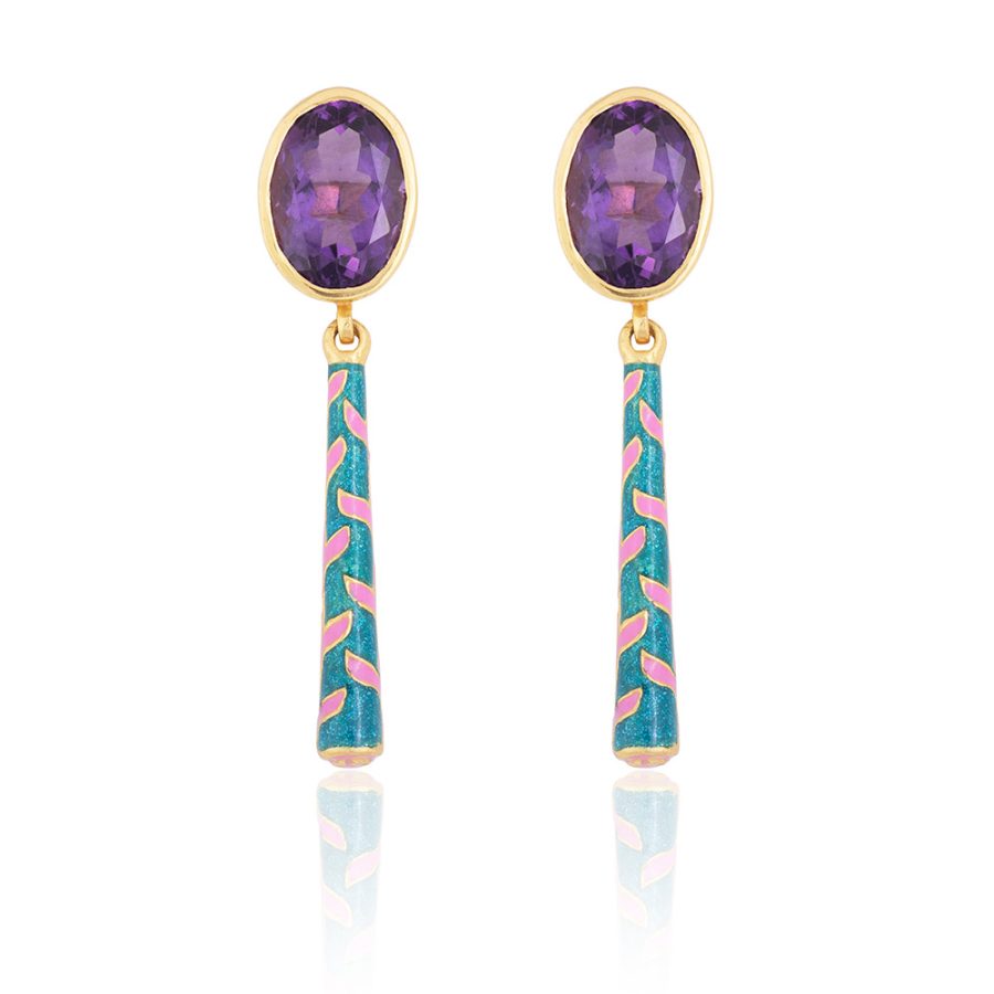 Enamel Purple Amethyst Palace Pillar Earrings