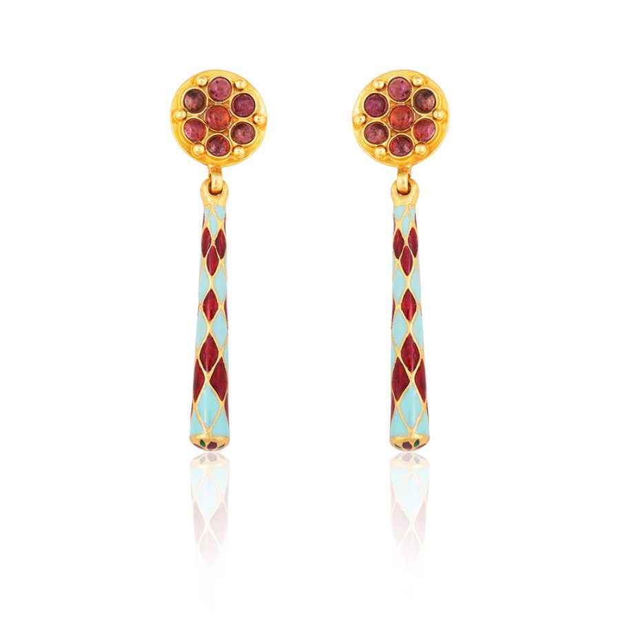 Pomegranate Tourmaline Enamel Palace Pillar Earrings