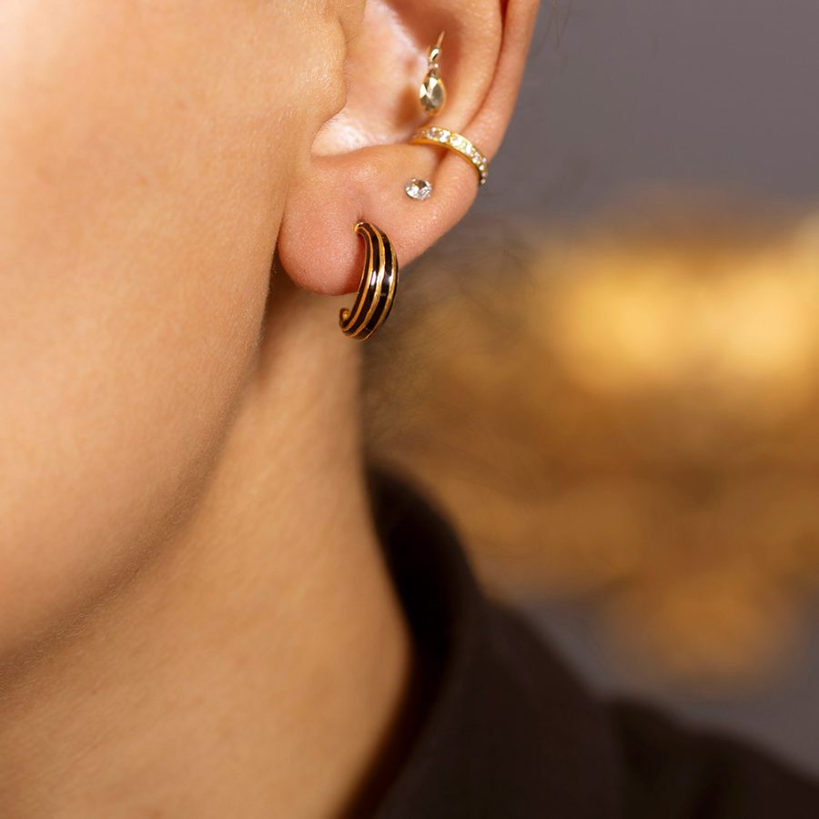 Grid Enamel Hoop Earrings