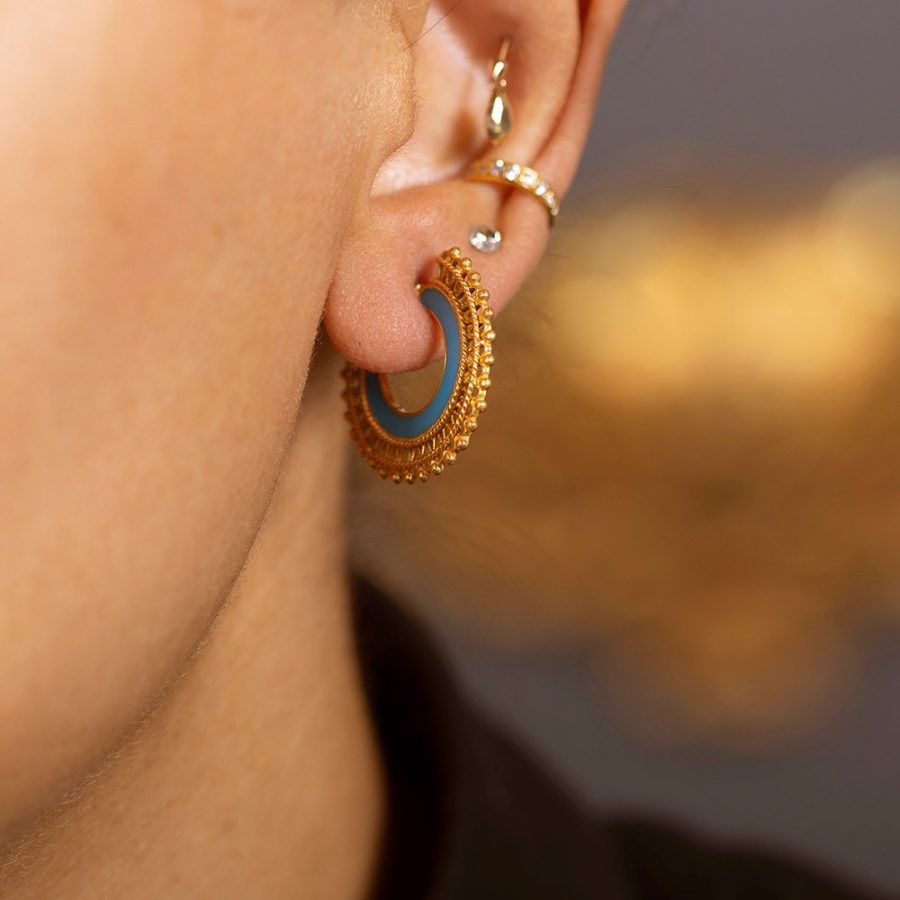 Heritage Enamel Jodhpur Blue Hoop Earrings