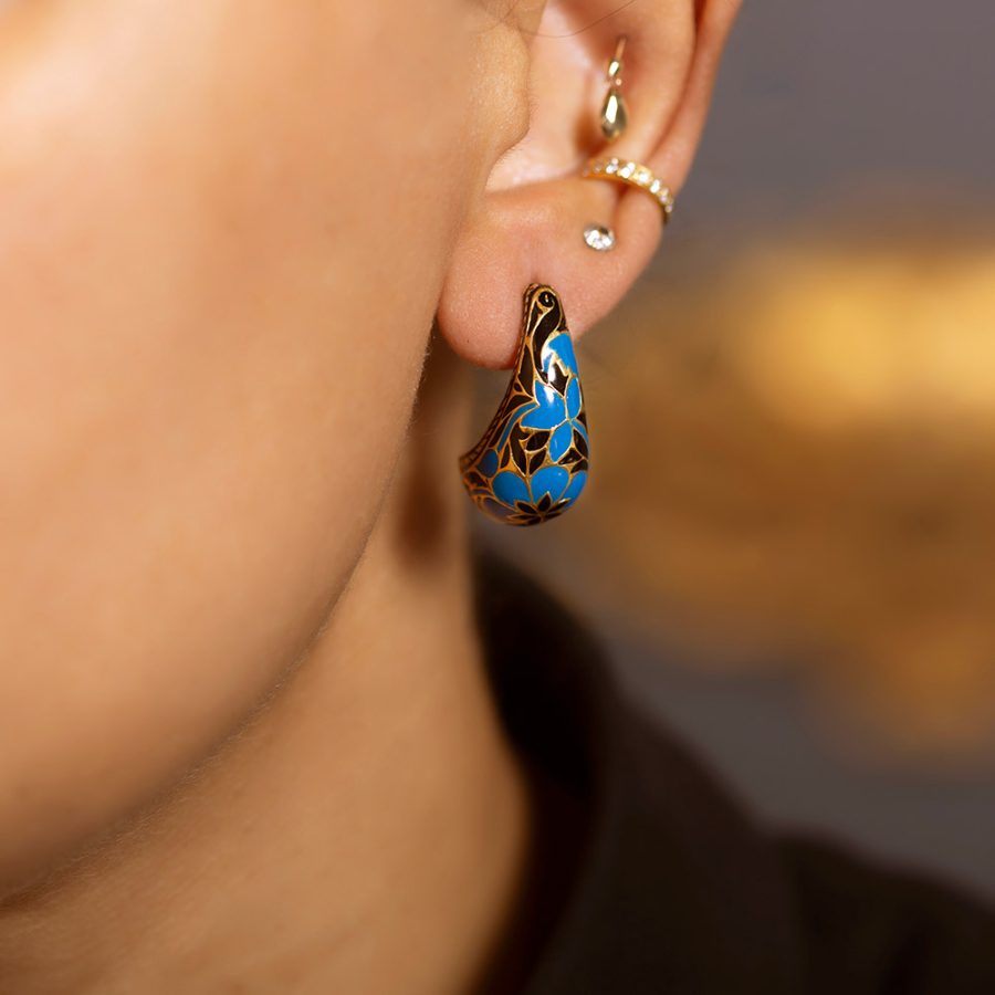 Jodhpur Blue Enamel Hoop Earrings