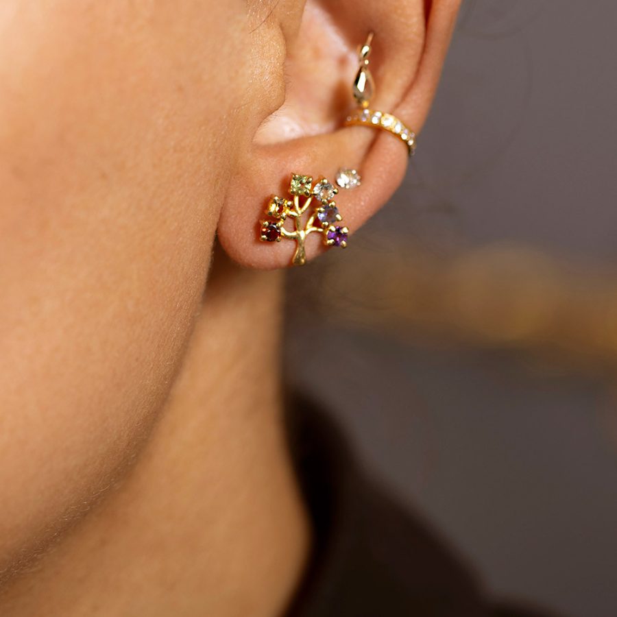 Multi Gem Tree of Life Stud Earrings