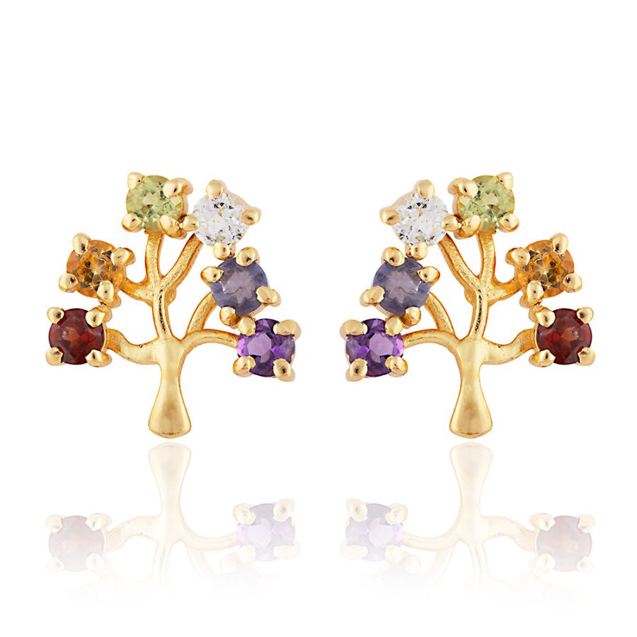 Multi Gem Tree of Life Stud Earrings