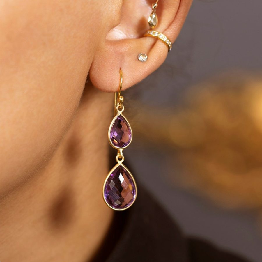 Simple Purple Amethyst Drop Earrings