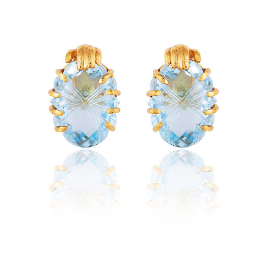 The Kind Hands Carved Blue Topaz Stud Earrings