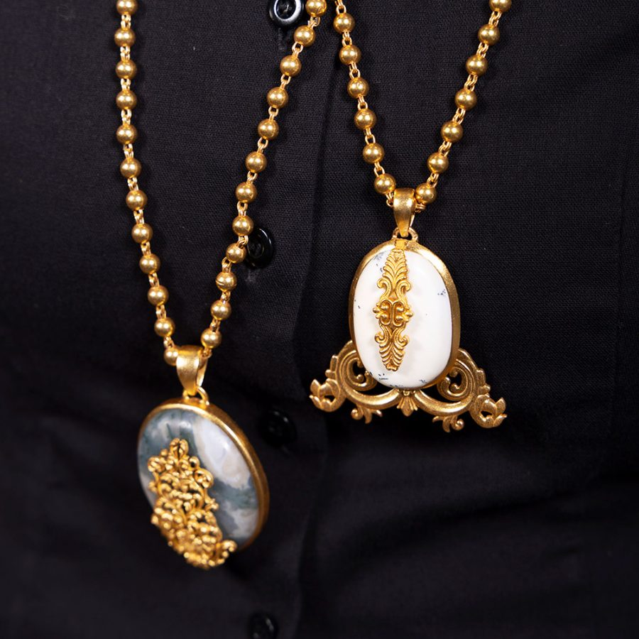 White Agate Palace Pendant Necklace