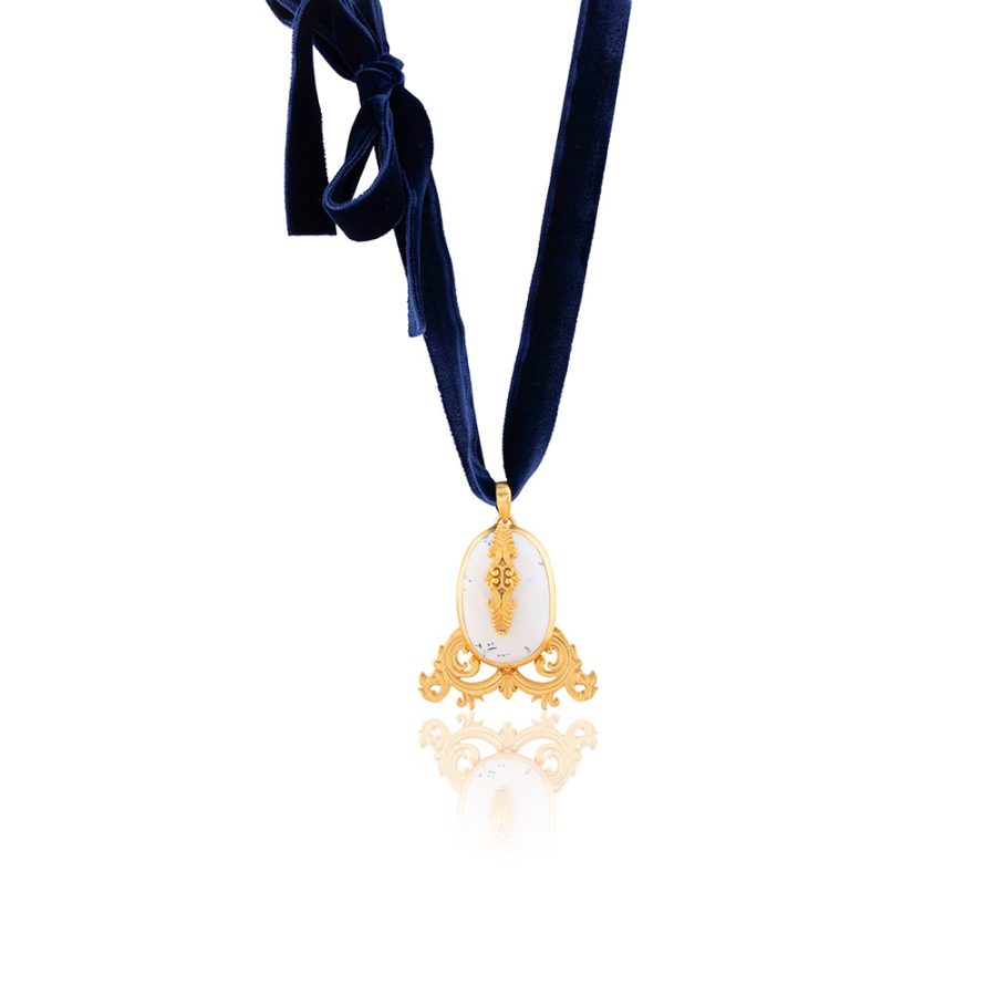 White Agate Palace Pendant Necklace with Velvet