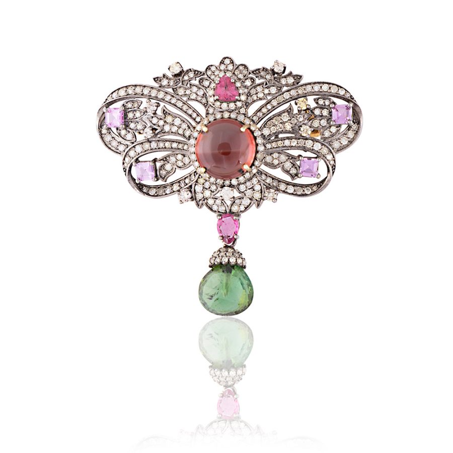 1920's Tourmaline & Diamond Regal Brooch