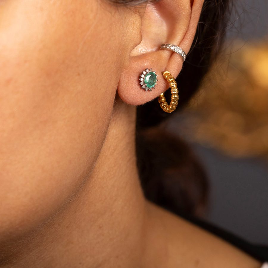 Emerald & Diamond Stud Earrings