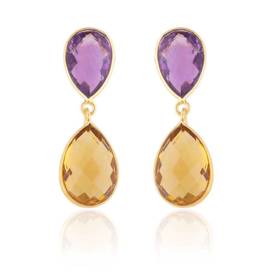Amethyst & Citrine Drop Earrings