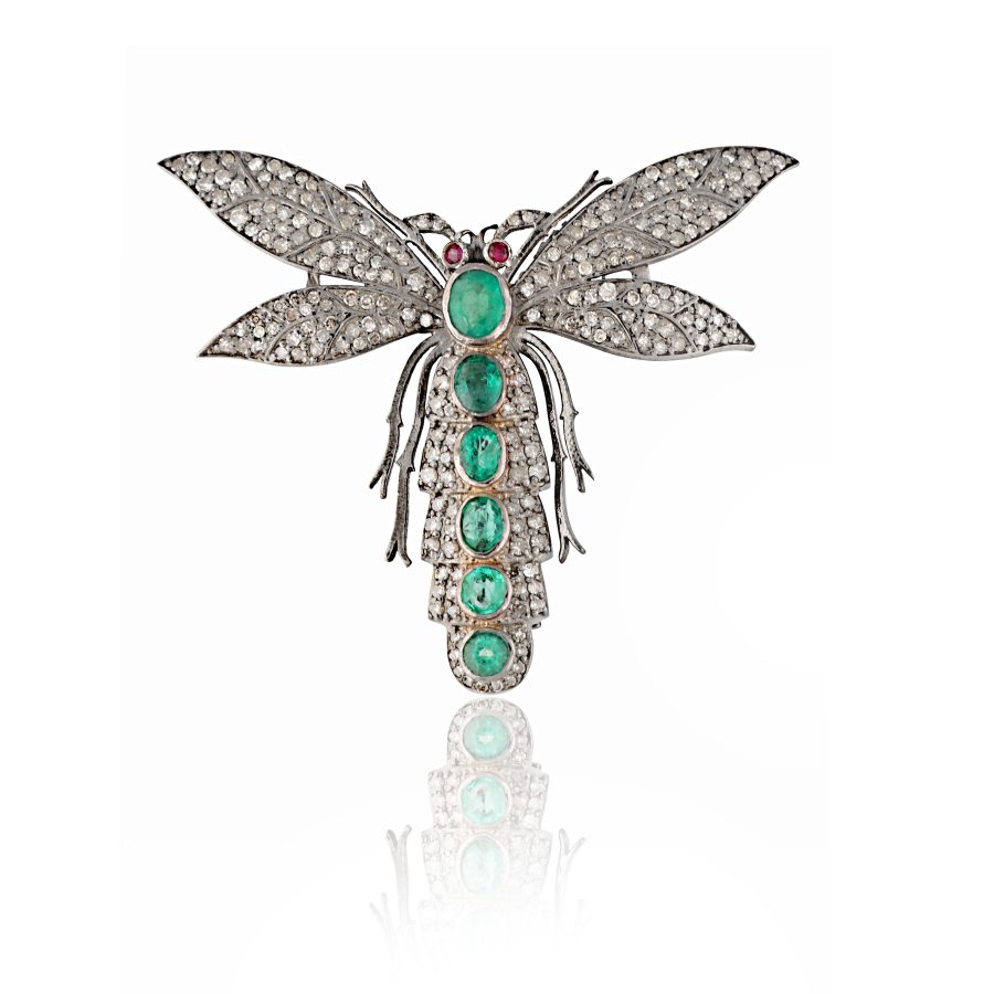 Butterfly Emerald & Diamond Brooch