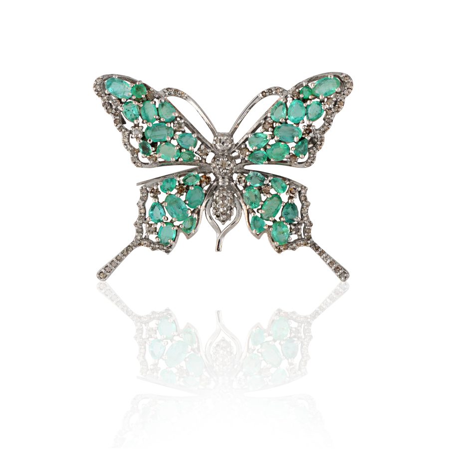 Butterfly Emerald & Diamond Brooch