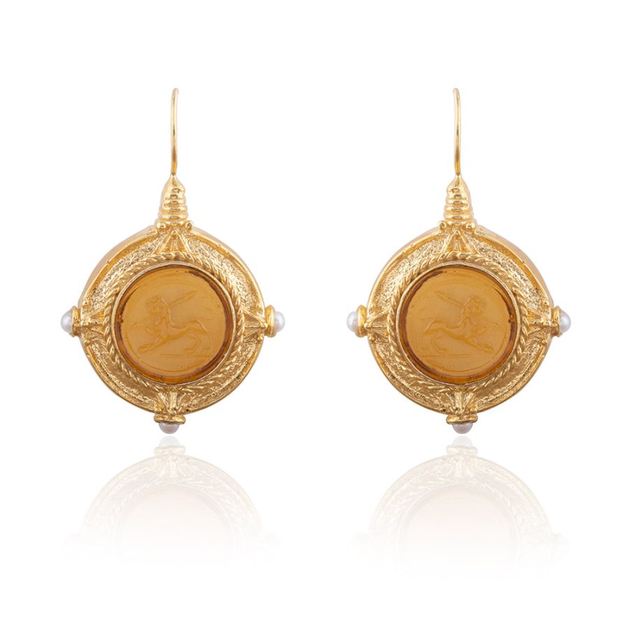 Citrine Colour Intaglio Earrings