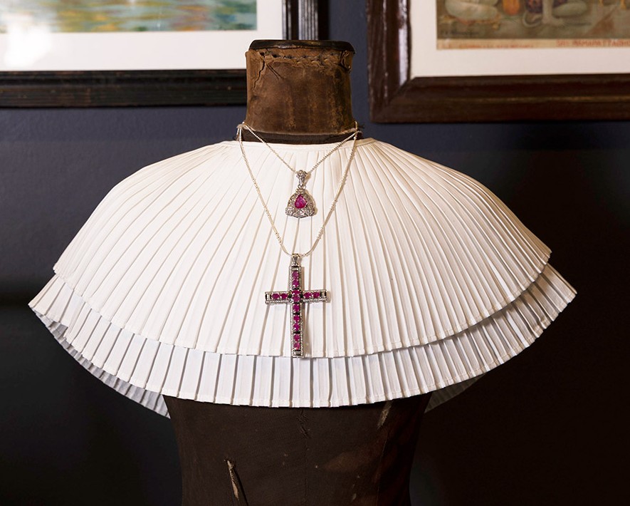 Ruby & Diamond Cross Pendant Necklace