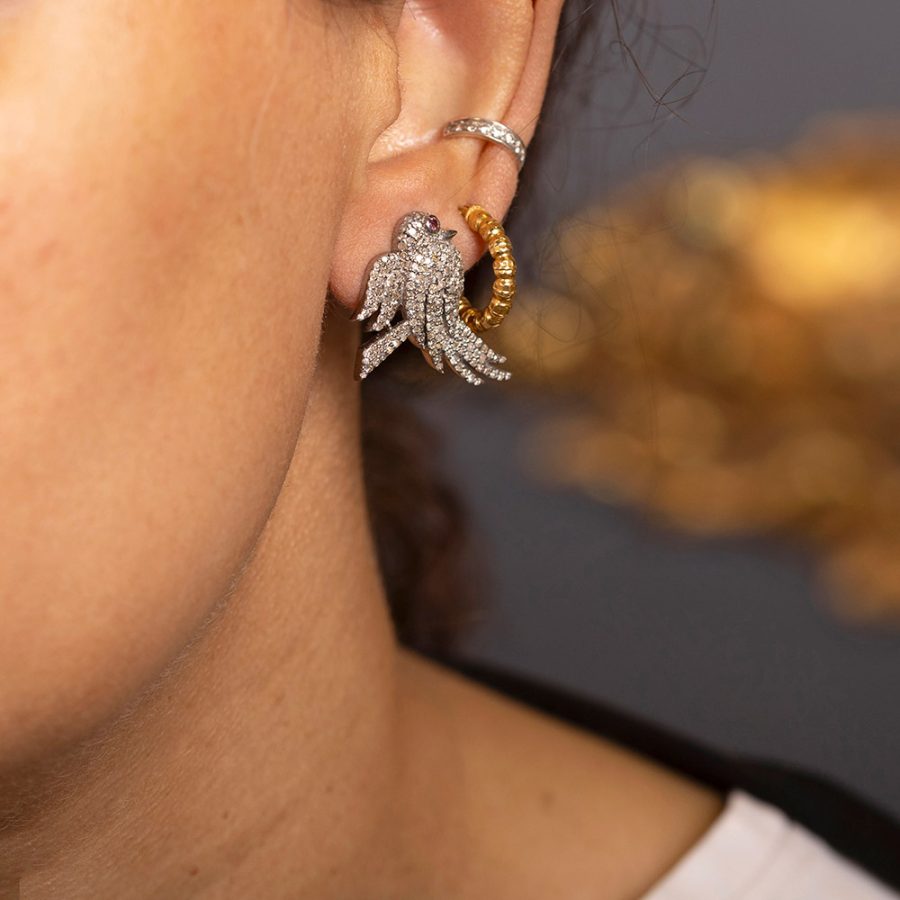 Doves Of Peace Diamond Stud Earrings