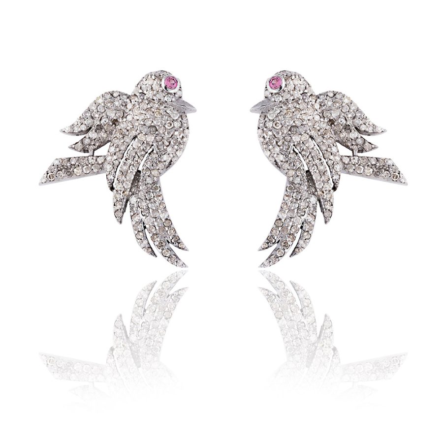 Doves Of Peace Diamond Stud Earrings