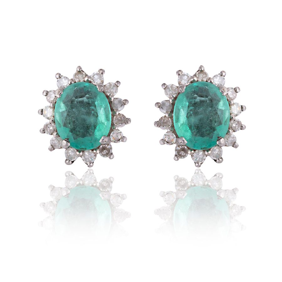 Emerald & Diamond Stud Earrings