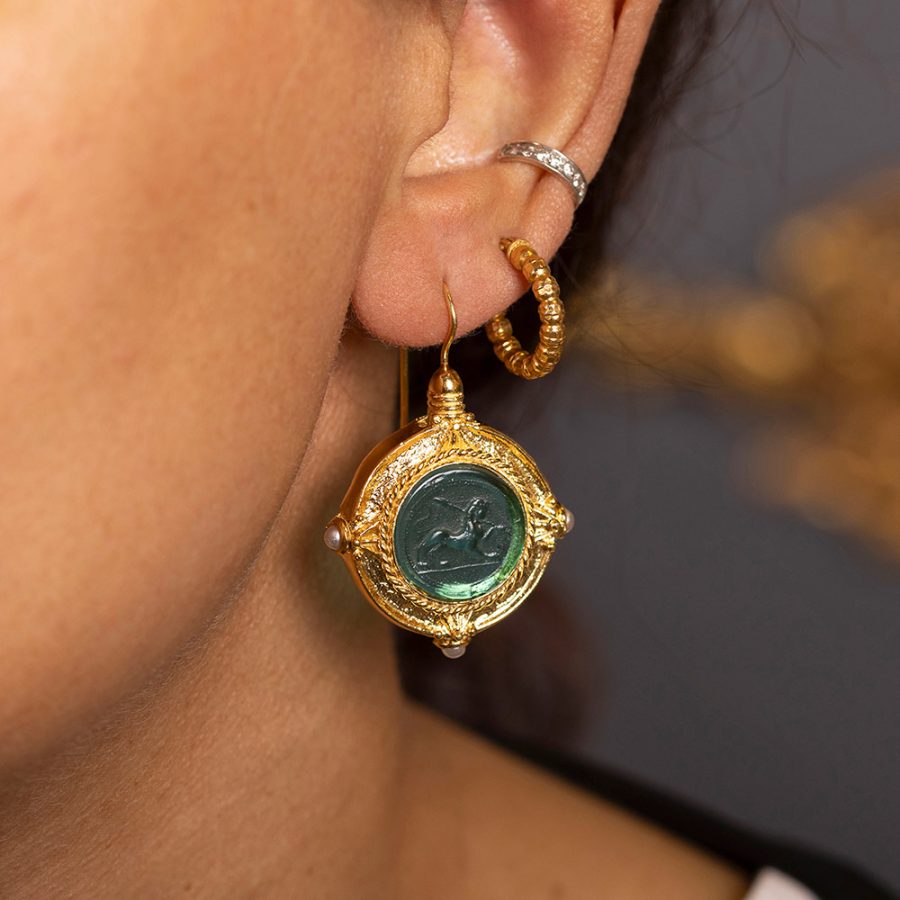 Emerald Green Colour Intaglio Earrings