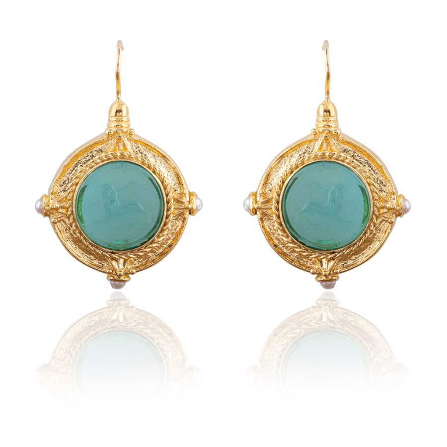 Emerald Green Colour Intaglio Earrings