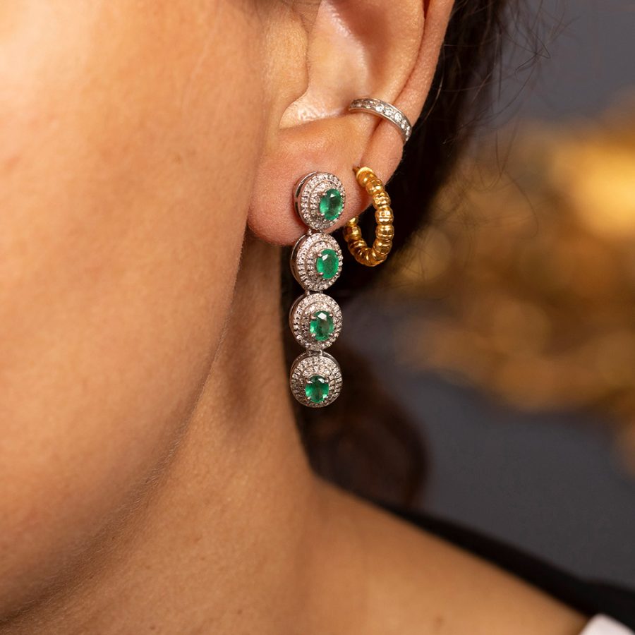 Layered Emerald & Diamond Drop Earrings