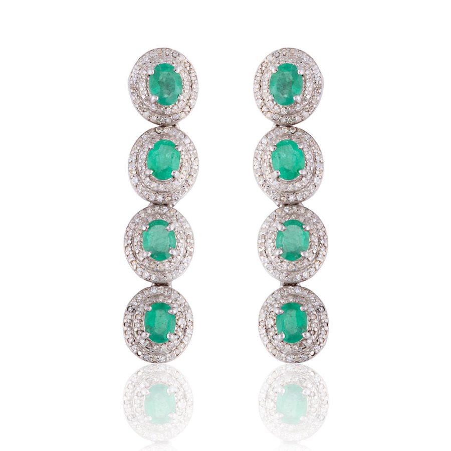 Layered Emerald & Diamond Drop Earrings