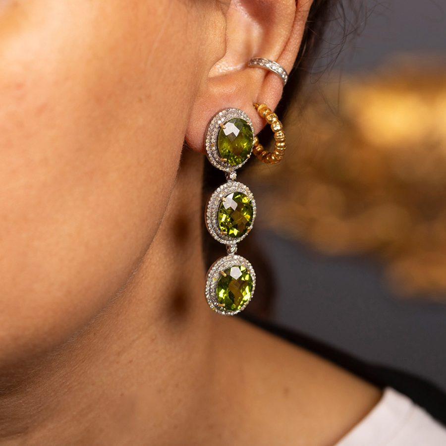 Layered Peridot & Diamond Drop Earrings