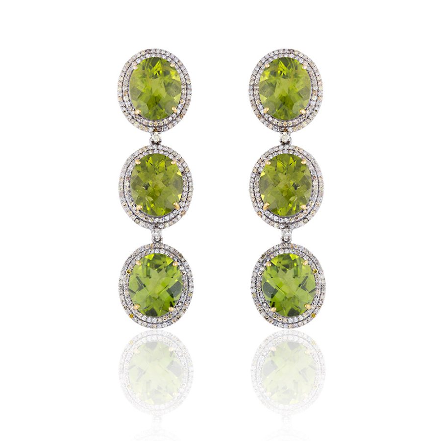 Layered Peridot & Diamond Drop Earrings