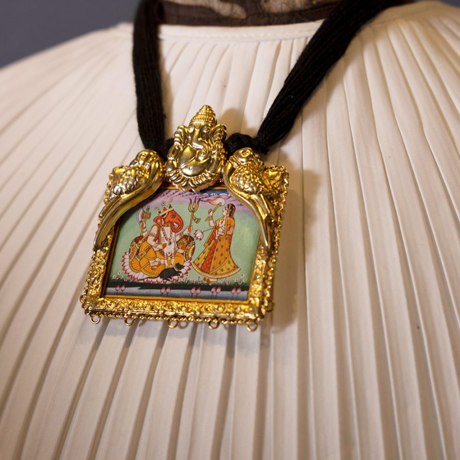 Pichwai Ganesha Pendant Necklace