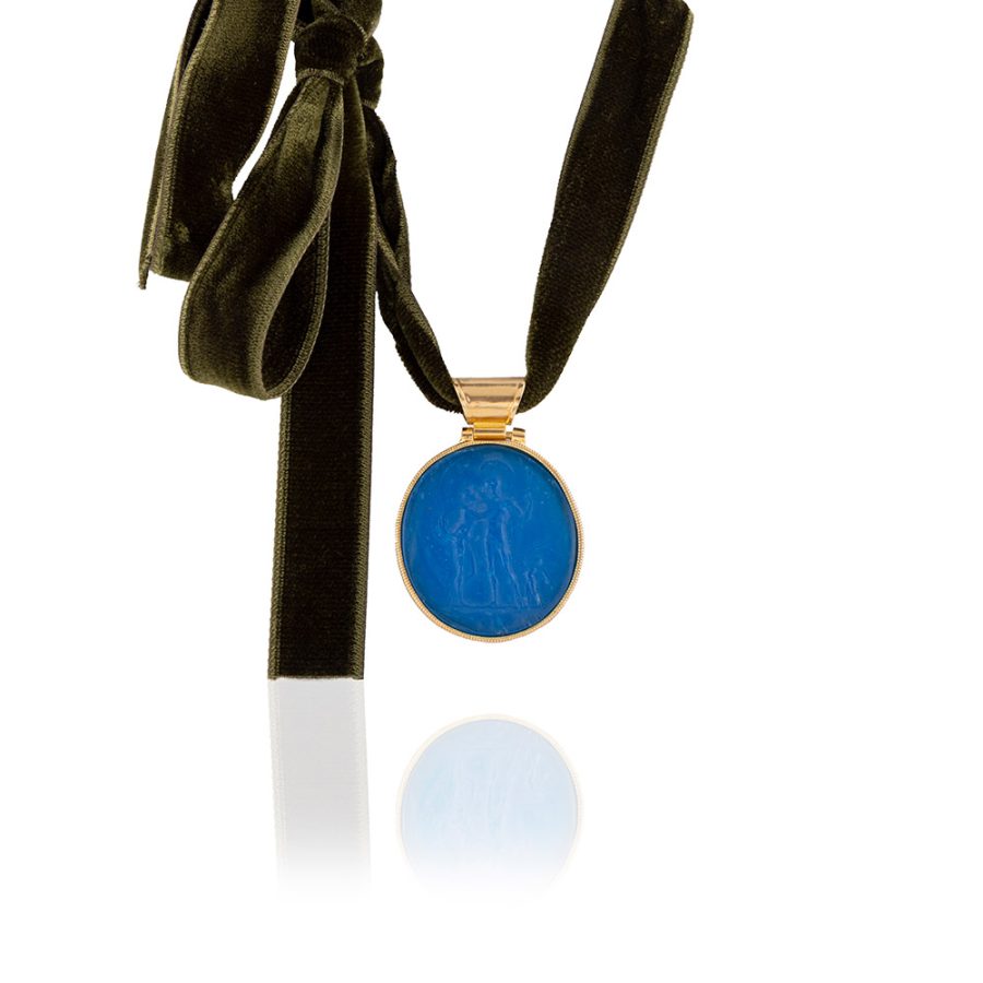 Royal Blue Colour Intaglio Amulet with Velvet