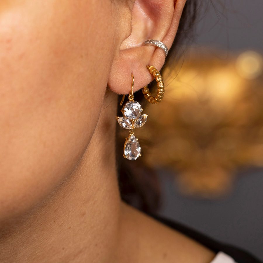 White Topaz Leaf Drop Earrings