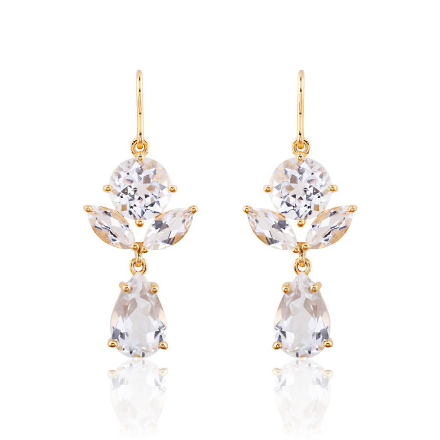 White Topaz Leaf Drop Earrings